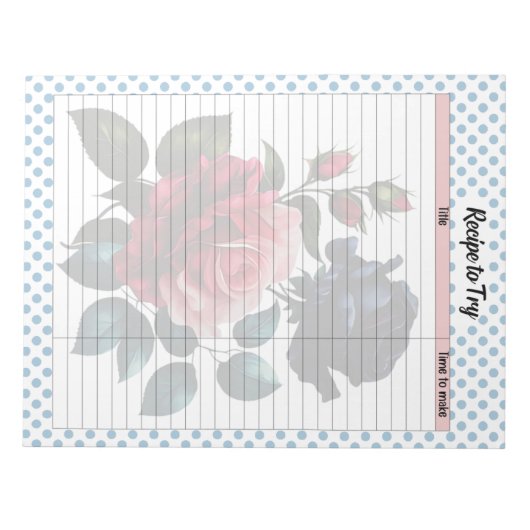 Bloc-note Recette Rose rose et bleu (Devant)
