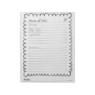 Bloc-note Recette vierge manuscrite simple noir et blanc