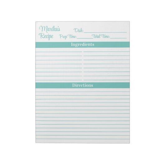 Bloc-note Recettes Elegant Script Aqua 8.5x11 Portrait (Tourné)