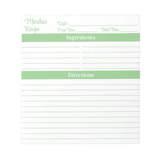 Bloc-note Recettes élégantes de style Sage Green (Devant)