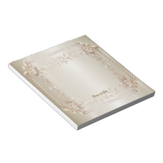 Bloc-note Rectangle doré Fleurs Dimonées brillantes (Incliné)