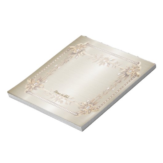 Bloc-note Rectangle doré Fleurs Dimonées brillantes (Tourné)