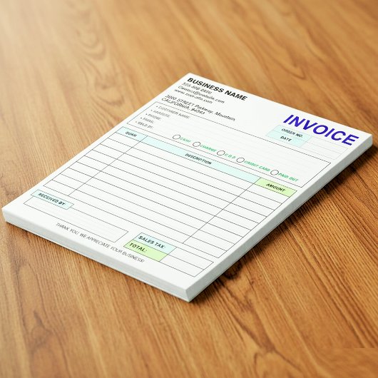 Bloc-note Reçu de facture de vente | Nom de l'entreprise / d