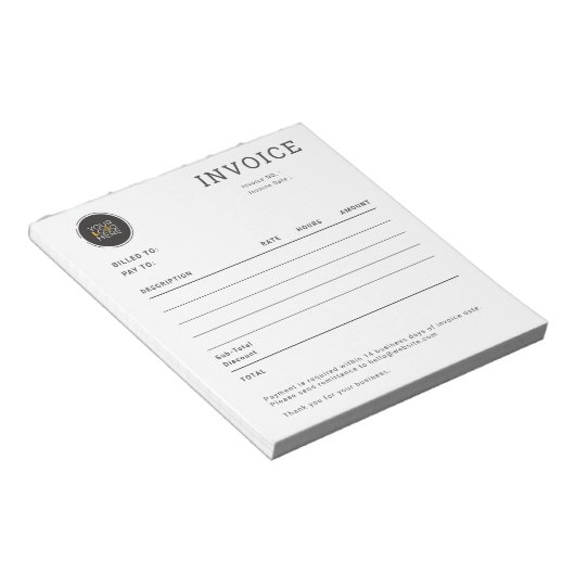 Bloc-note Reçu de facture personnalisable pour les petites e (Incliné)