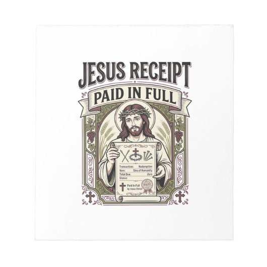 Bloc-note Reçu de Jésus payé en totalité Reçu de Jésus payé  (Devant)