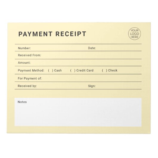 Bloc-note Reçu de Paiement Logo d'Entreprise (Devant)