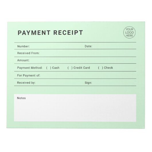 Bloc-note Reçu de Paiement Logo d'Entreprise (Devant)