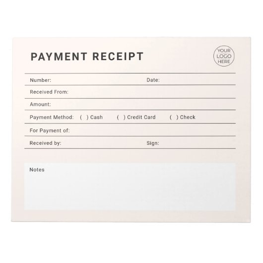 Bloc-note Reçu de Paiement Logo d'Entreprise (Devant)