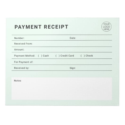 Bloc-note Reçu de Paiement Logo d'Entreprise (Devant)