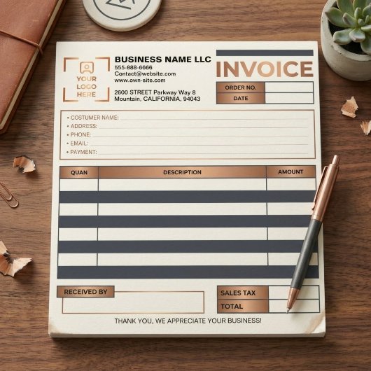 Bloc-note Reçu de vente de facture en cuivre moderne | Logo