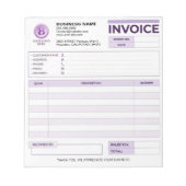 Bloc-note Reçu de vente de facture violet moderne | Logo de  (Devant)