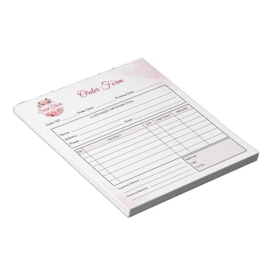 Bloc-note Reçu Facture de Formulaire de Commande de Boulange (Incliné)