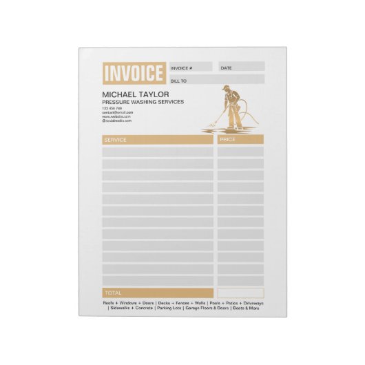 Bloc-note Reçu Facture de Nettoyage Haute Pression (Tourné)