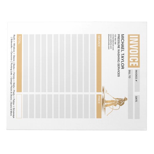 Bloc-note Reçu Facture de Nettoyage Haute Pression (Devant)