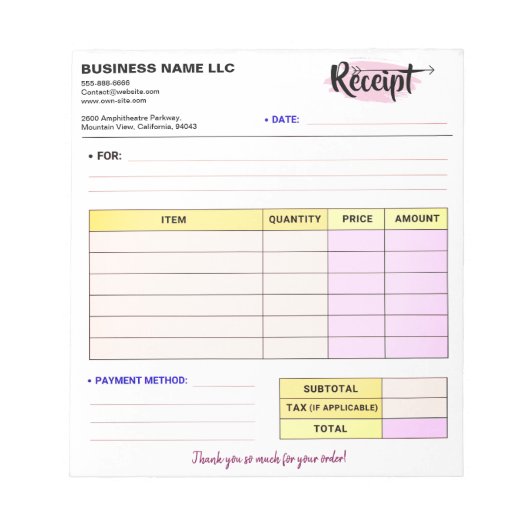 Bloc-note Reçus de commande mignons | Facture de nom de peti (Devant)