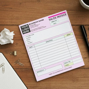 Bloc-note Reçus de facture de vente Logo de petite entrepr