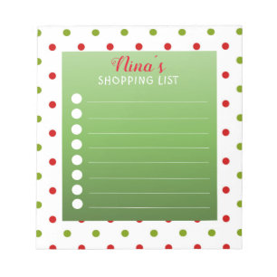 Bloc-note Red and Green Polka Dot Personalized Shopping List