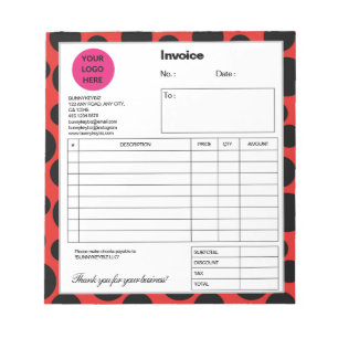Bloc-note Red Black Polka Dot Entreprise Magasin Facture