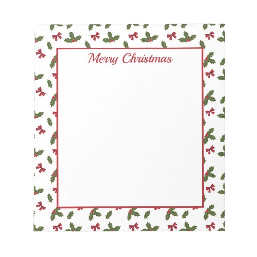 Bloc-note Red Bows Et Noël Holly Plante Motif & Texte (Devant)
