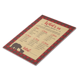 Bloc-note Red Flannel What's In Your Purse Baby shower Jeu