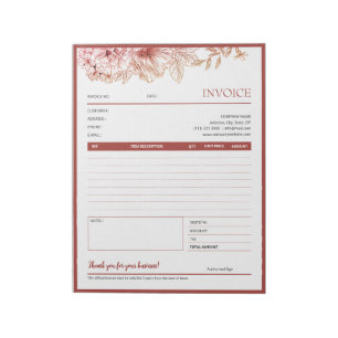Bloc-note Red Floral Bordure Petite entreprise Modèle de fac