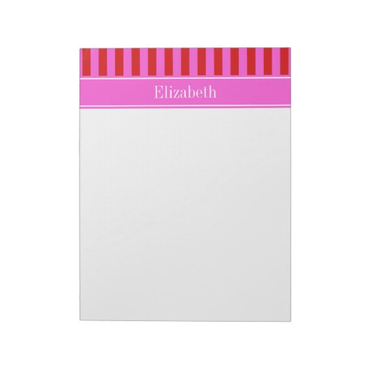 Bloc-note Red, Hot Rose Stripe Hot Pink Nom Monogramme (Tourné)