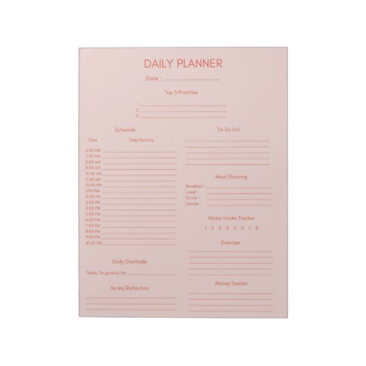 Bloc-note Red Pink Daily Planner & Tracker (Tourné)