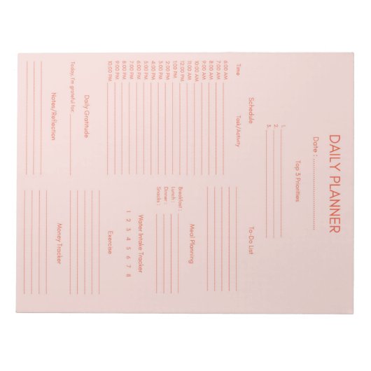 Bloc-note Red Pink Daily Planner & Tracker (Devant)