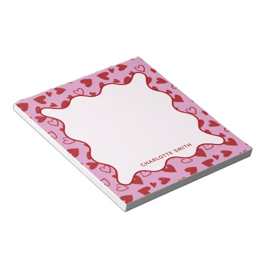 Bloc-note Red Pink Hearts Pattern Valentine Gift Notepad (Incliné)