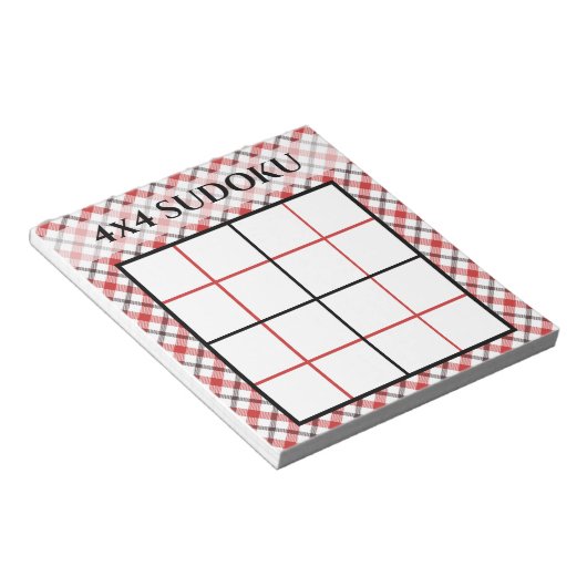 Bloc-note Red Plaid 4x4 Sudoku Grid Template (Incliné)