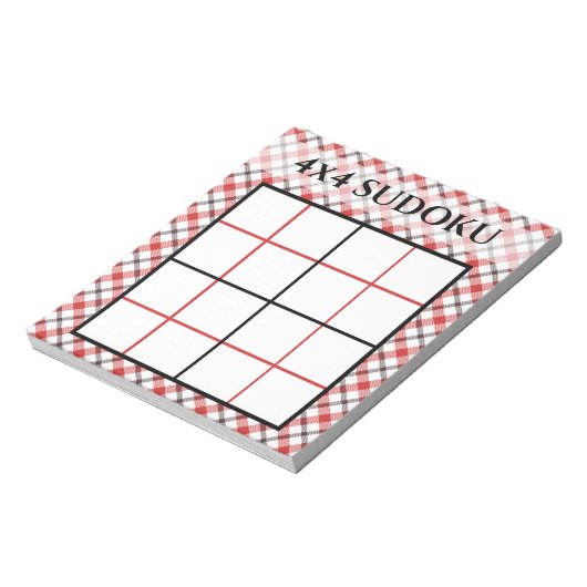 Bloc-note Red Plaid 4x4 Sudoku Grid Template (Tourné)