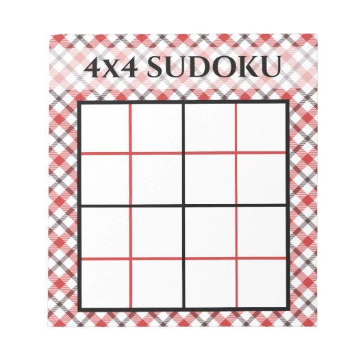 Bloc-note Red Plaid 4x4 Sudoku Grid Template (Devant)