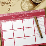 Bloc-note Red Shimmer Personnalisé Planificateur hebdomadair<br><div class="desc">Personnalisez ce planificateur hebdomadaire, qui a un arrière - plan d'éclat de poussières d'étoiles en rouge. Le design offre de l'espace pour vos notes quotidiennes, une liste de choses à faire, une section de notes générales et un coin doodle. Ceci dit, le modèle est mis en place pour vous permettre...</div>