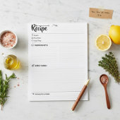 Bloc-note Refill Blank Recipe Pages /  Sheets | Full-Size 