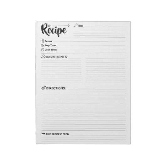 Bloc-note Refill Blank Recipe Pages /  Sheets | Full-Size  (Tourné)