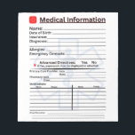 Bloc-note Réfrigérateur d'urgence d'information Médicale<br><div class="desc">Soyez toujours prêt à faire face à une situation d'urgence,  avec tous vos renseignements divulgués et facilement accessibles par la famille,  les paramédicaux,  les pompiers,  les TEM,  les amis et les voisins. Obtenez une version magnétique ou papier.</div>