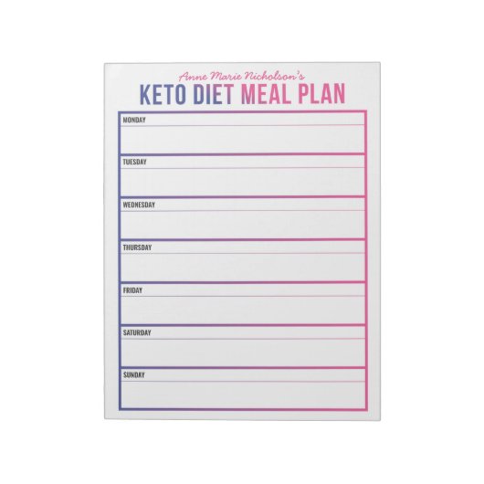 Bloc-note Régime alimentaire Keto Repas (Tourné)