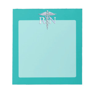 Bloc-note Registered Nurse RN Silver Caduceus on Turquoise