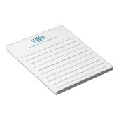 Bloc-note Règle large bleu marine professionnelle à monogram (Incliné)