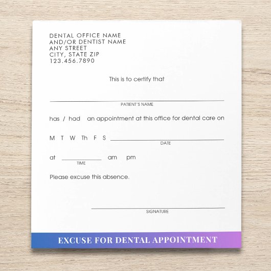 Bloc-note Rendez-vous dentaire moderne Excusez Slip personna