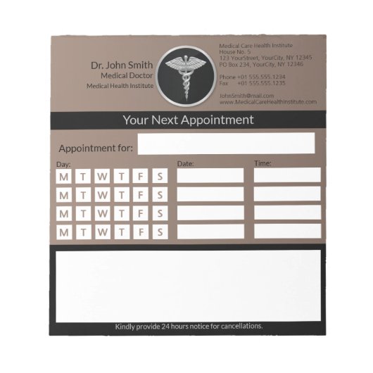 Bloc-note Rendez-vous Médicale Silver Caduceus professionnel (Devant)
