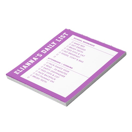 Bloc-note Responsabilité Se préparer AM PM Checklist Kid's (Tourné)