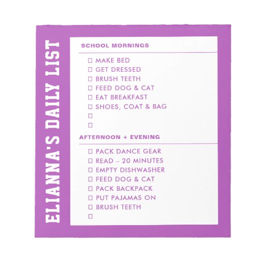 Bloc-note Responsabilité Se préparer AM PM Checklist Kid's (Devant)