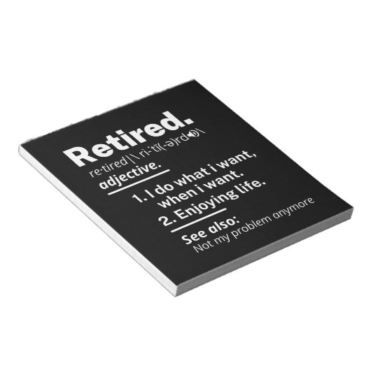 Bloc-note retraite. définition drôle retraite (Incliné)