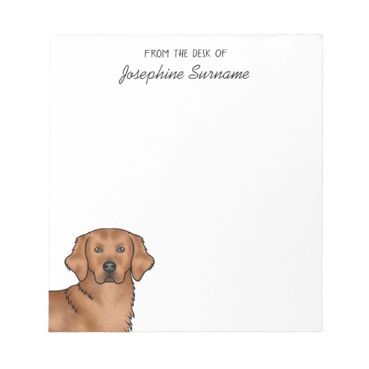 Bloc-note Retriever doré rouge Chien mignon avec nom personn (Devant)