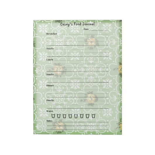 Bloc-note Retro Green Floral Food Journal Journal Repas tend (Tourné)