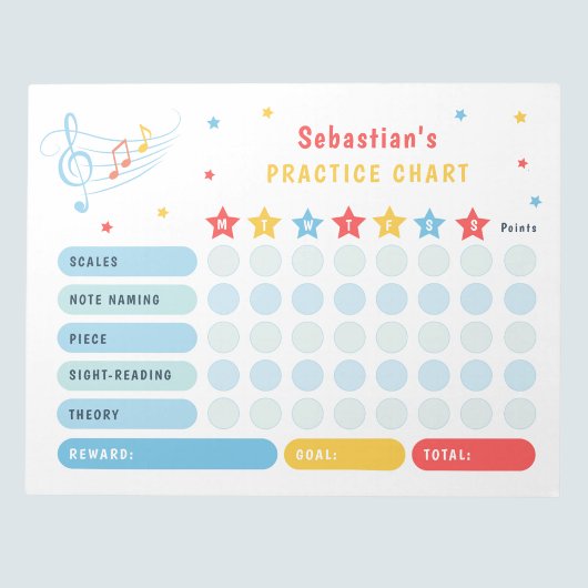 Bloc-note Reward Chart Music Exercice Étoiles Colorées