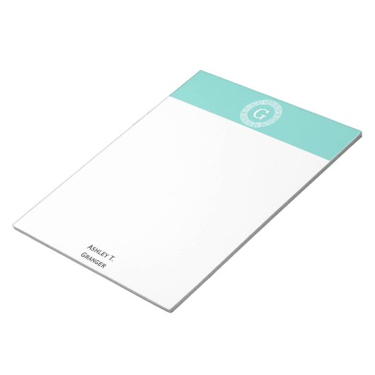 Bloc-note Robin Oeuf Wht Grille Grecque Cadre Rnd Initial Mo (Incliné)