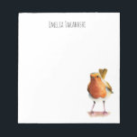 Bloc-note Robin Oiseau Aquarelle Peinture avec nom<br><div class="desc">C'est un tableau aquarelle d'un robin sur une branche d'arbre. C’est la queue en l’air. Customisez ce produit en ajoutant votre nom en haut. L'oiseau a été peint à la main par NamiBear Art Studio ©Namibear</div>