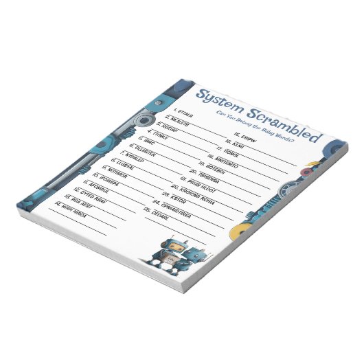 Bloc-note Robot Baby shower Word Scramble Activité Pad (Tourné)